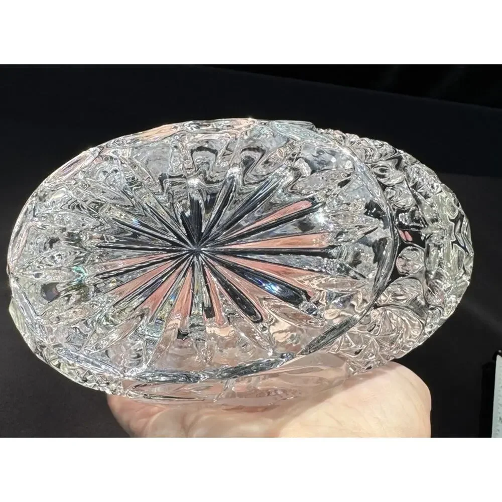 Hofbauer Byrdes Lead Crystal Basket Bird Handle Etched German Glass 6